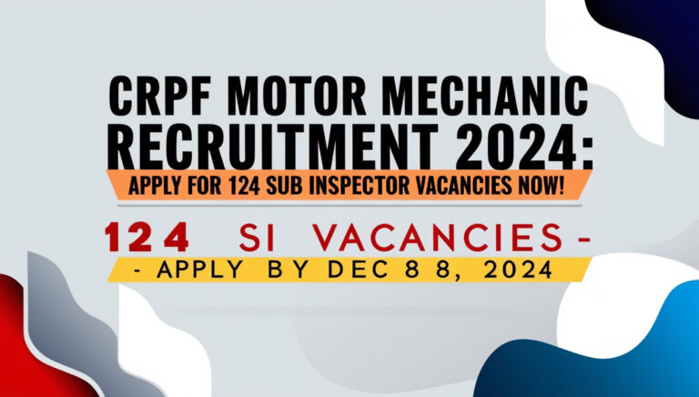 CRPF Motor Mechanic Recruitment 2024: Apply for 124 Sub Inspector Vacancies Now!