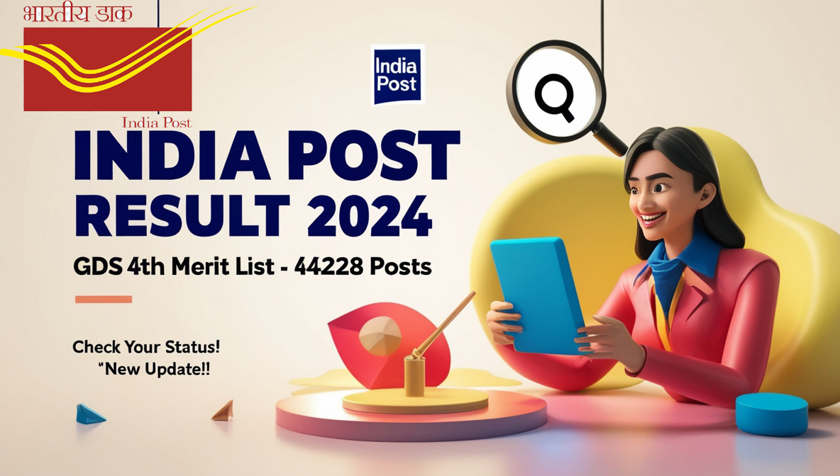 Thumbnail for India Post Result 2024 showing GDS 4th Merit List for 44228 Posts on a light background.